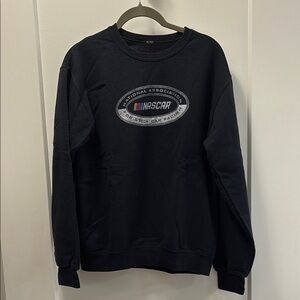 Nascar Black Crewneck Sweater with Ribbed Cuffs